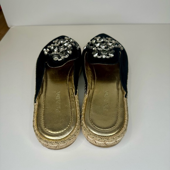 Prada Black Suede Crystal Embellished Pointed Toe Espadrilles - Picture 3 of 5